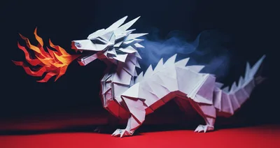 Origami Paper Dragon Breathing Fire With Smoke