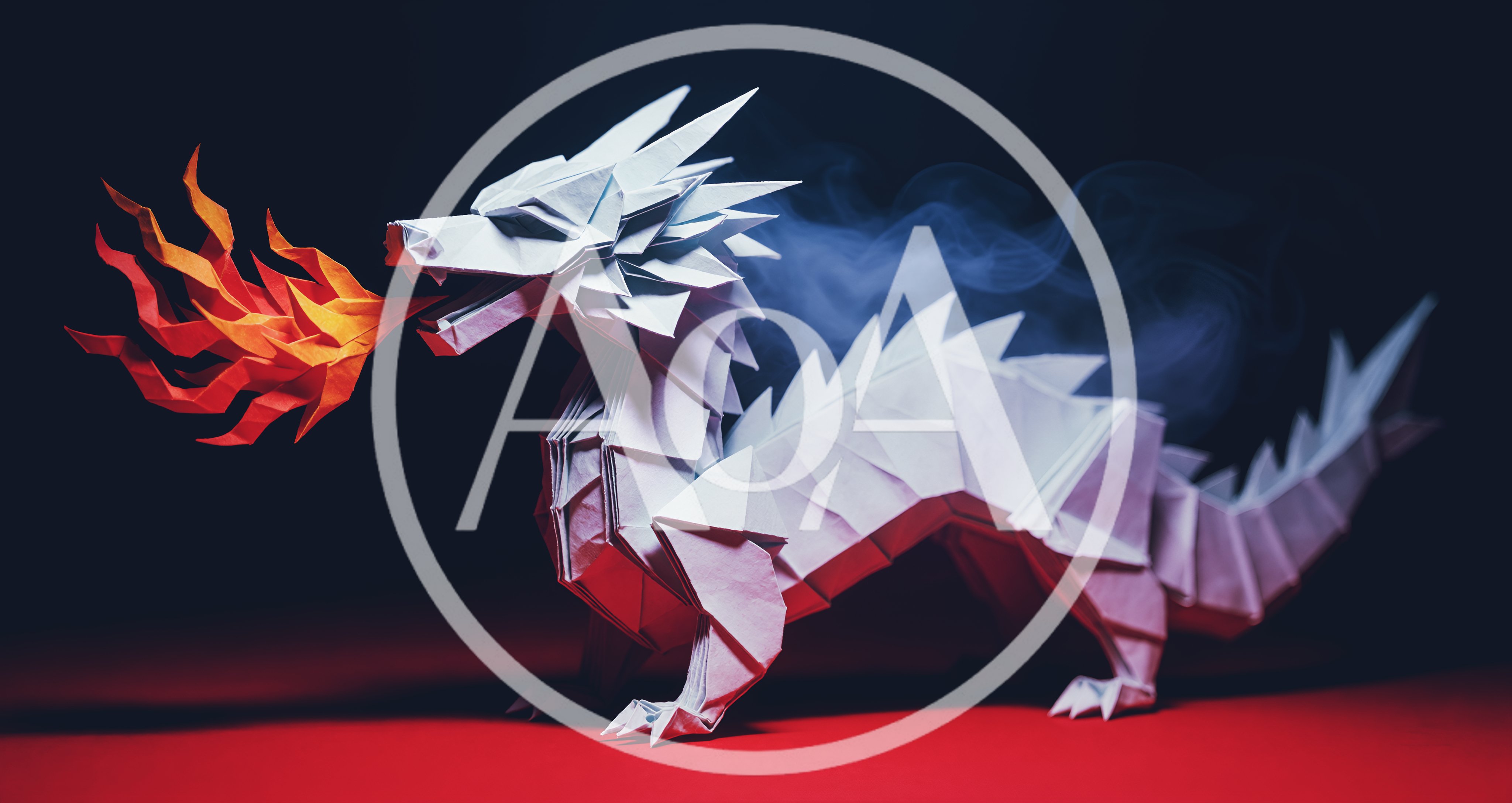 Origami Paper Dragon Breathing Fire With Smoke