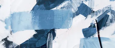 Artist Painting Abstract Blue Strokes On Canvas