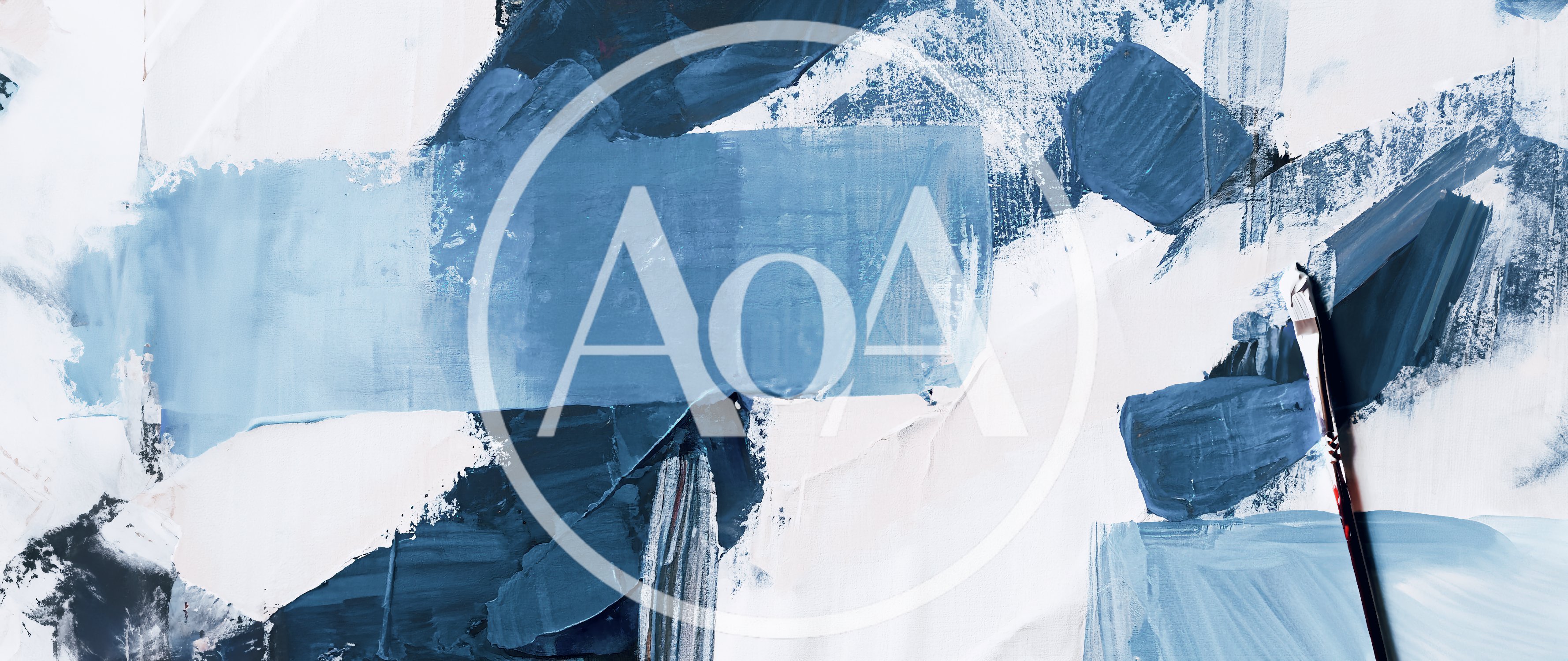 Artist Painting Abstract Blue Strokes On Canvas