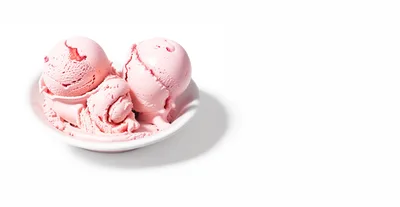 Three Scoops Of Strawberry Ice Cream In A Bowl