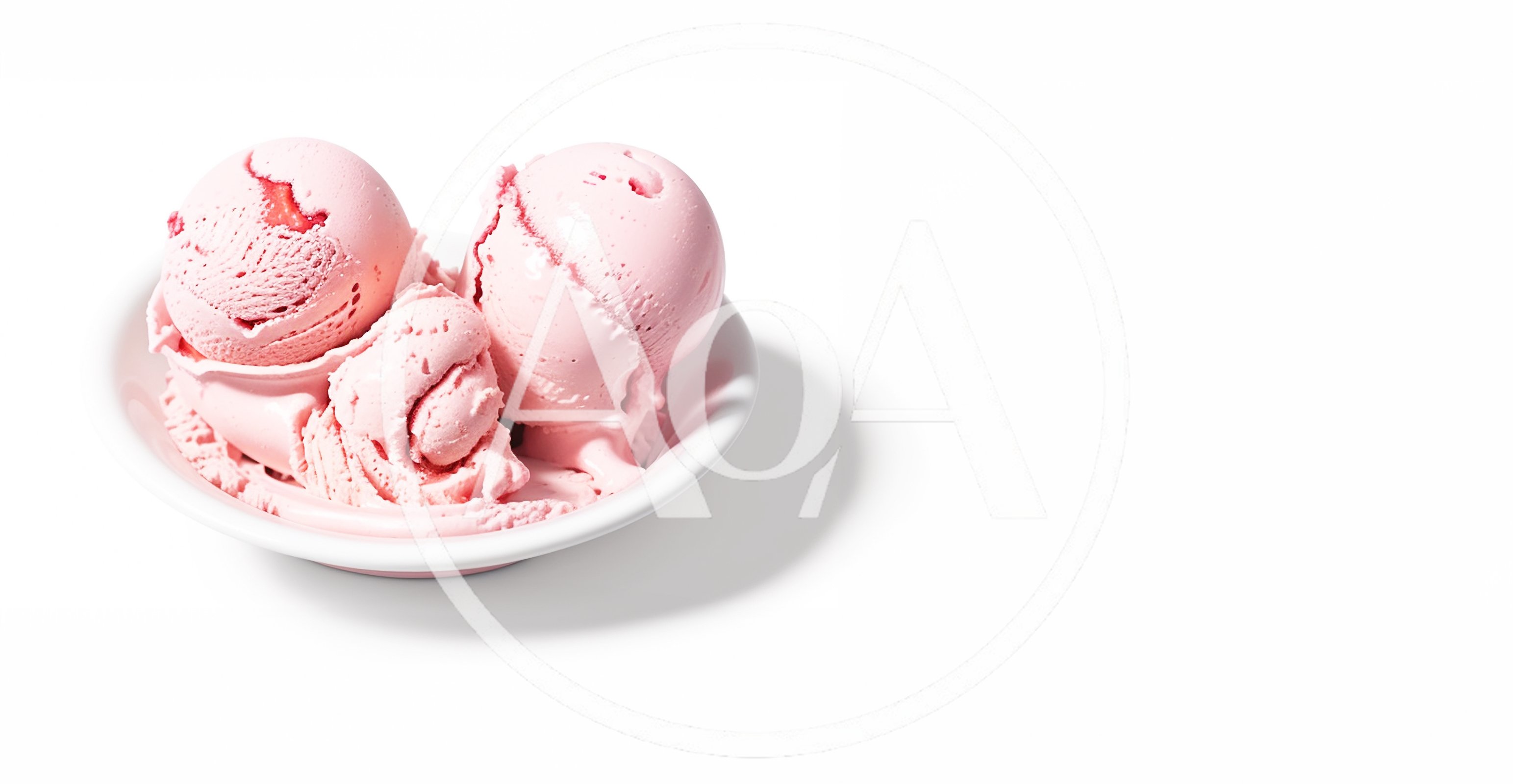 Three Scoops Of Strawberry Ice Cream In A Bowl