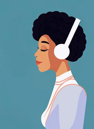 Illustration Of A Woman Listening To Music With Headphones