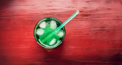 Top View Of A Green Cocktail With Ice