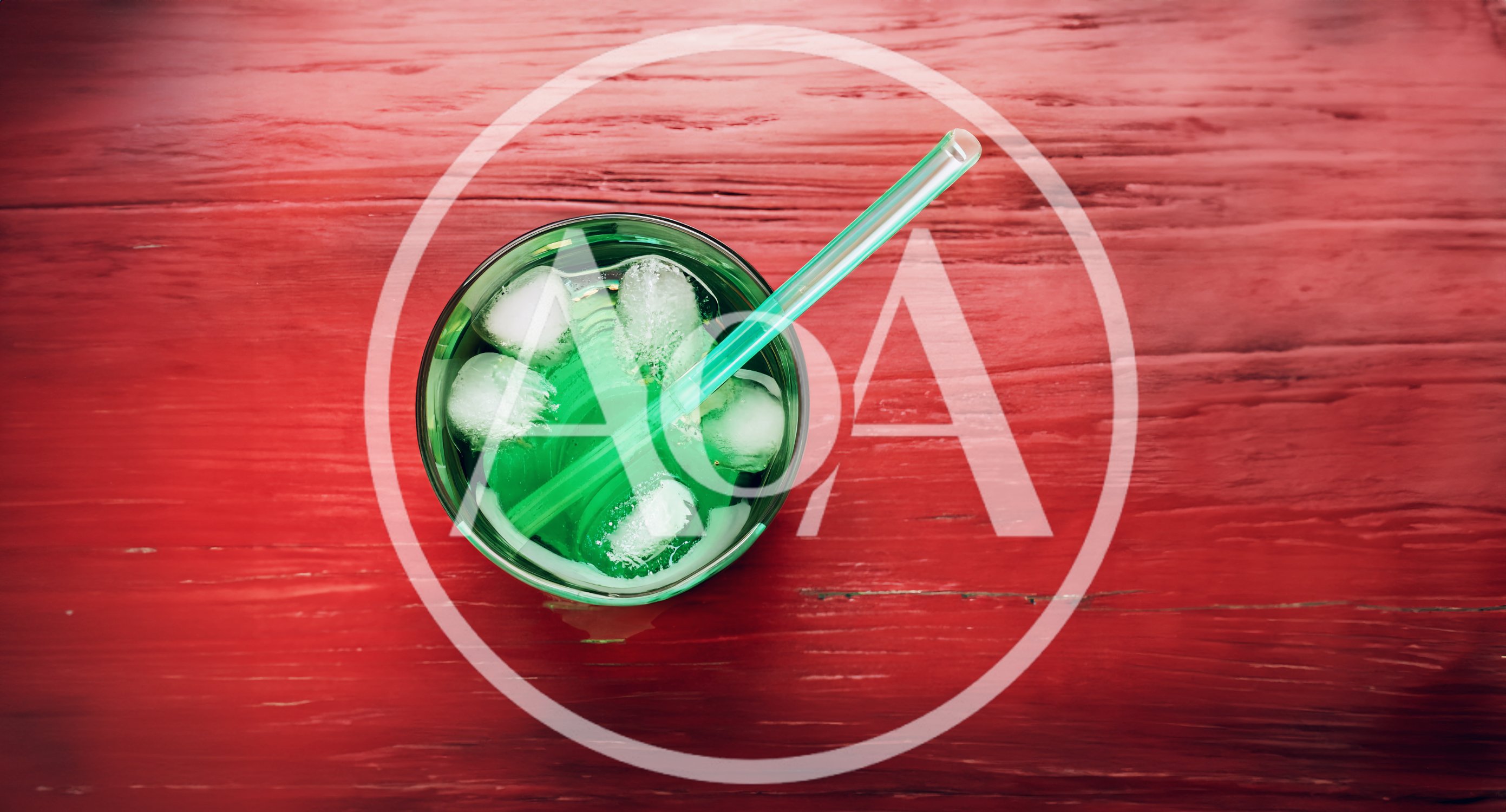 Top View Of A Green Cocktail With Ice