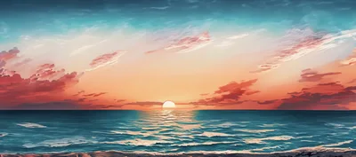 Panoramic Sunset Over A Calm Ocean Horizon
