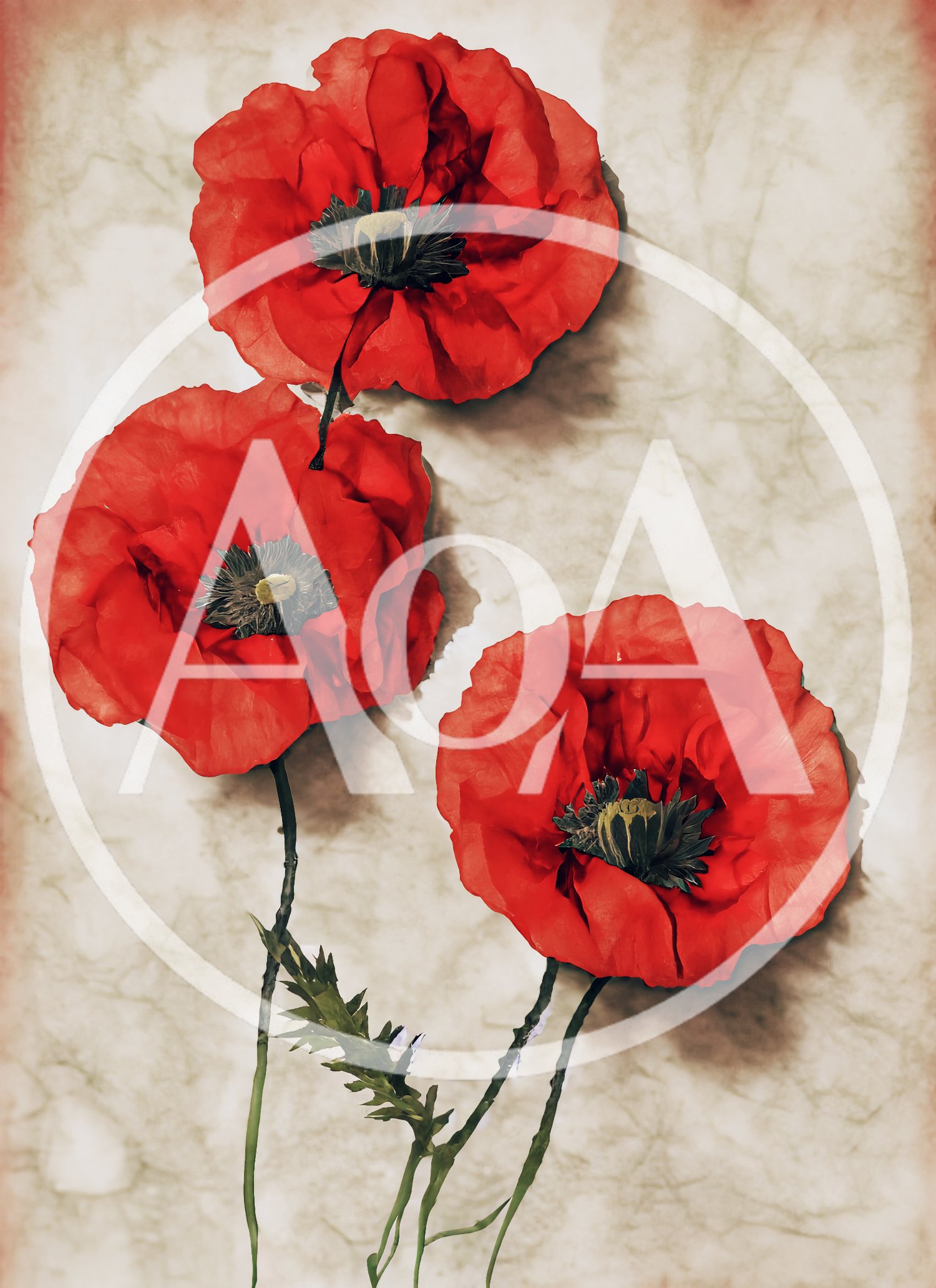 Three Artificial Red Poppy Flowers On Textured Background