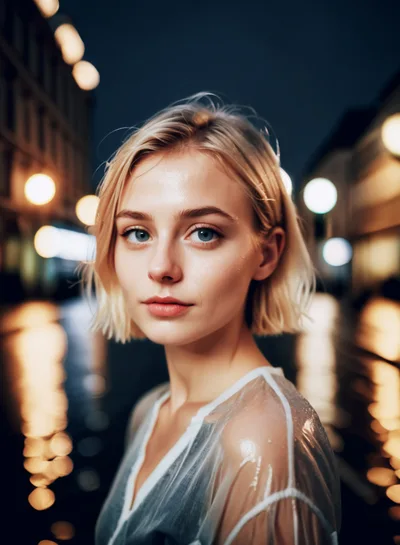 Portrait Of A Young Woman In A Wet Raincoat