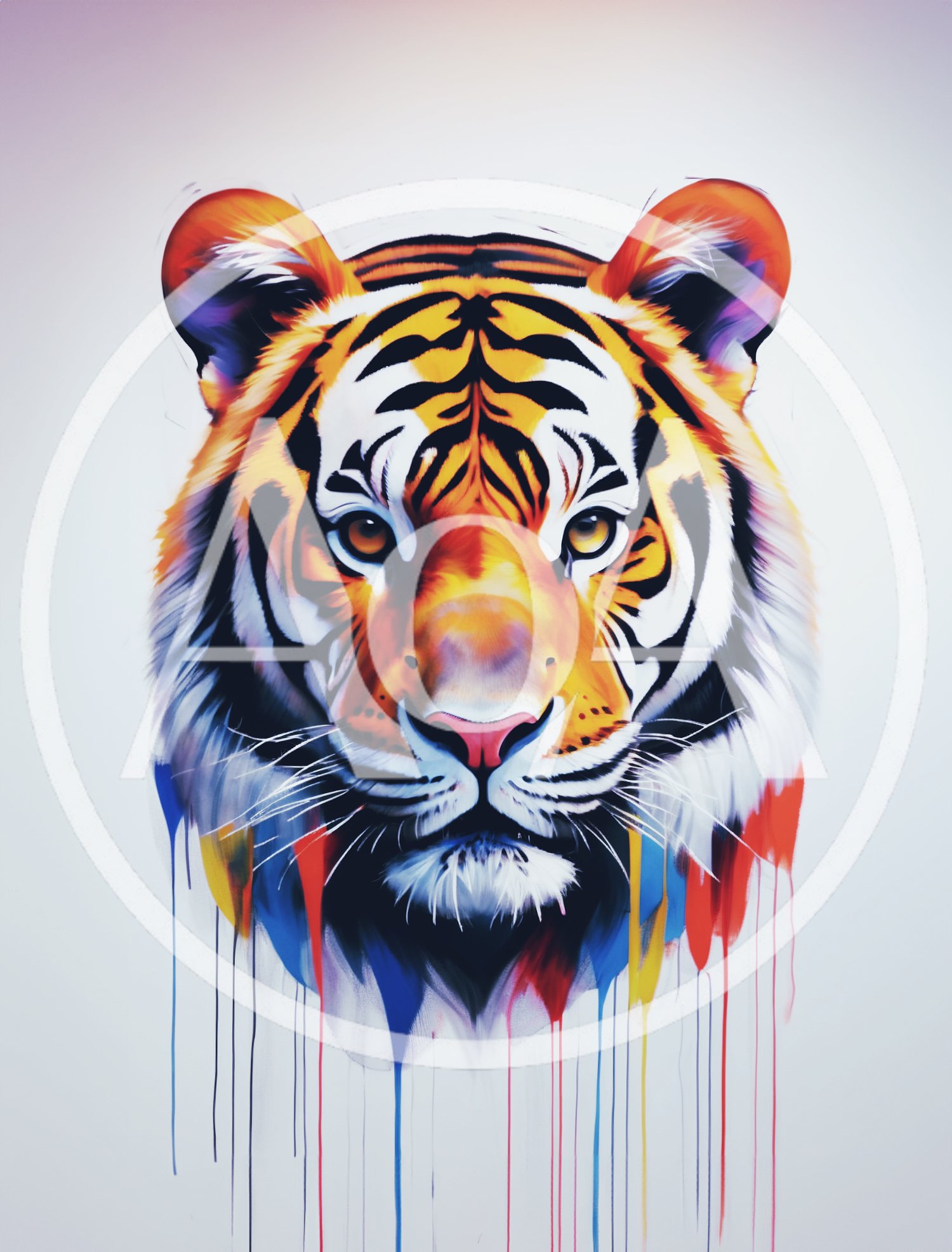 Colorful Artistic Tiger Head Portrait With Paint Drips