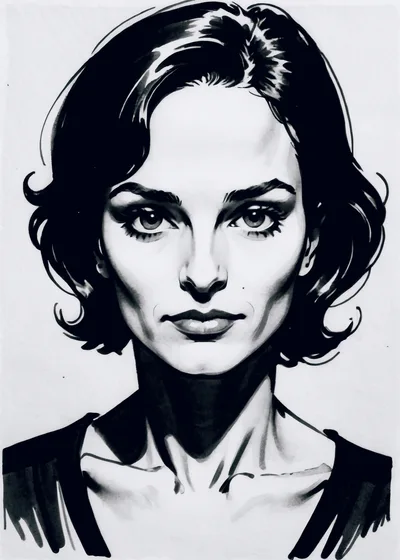 Black And White Ink Portrait Of A Woman
