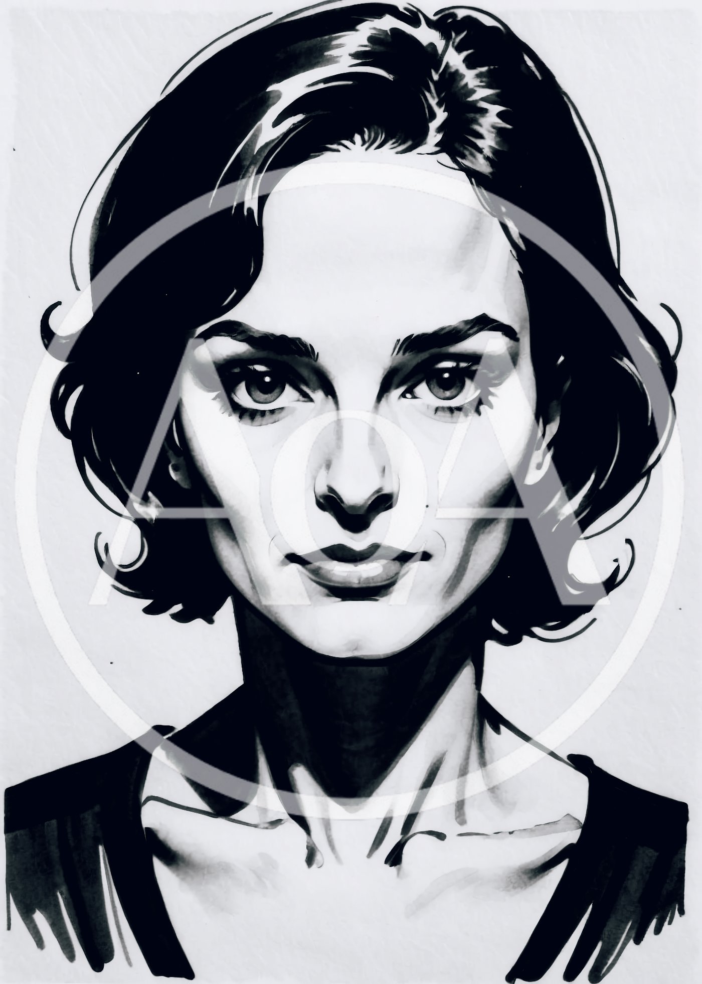 Black And White Ink Portrait Of A Woman