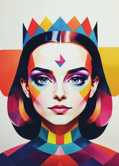 Stylized Geometric Portrait Of A Vibrant Queen