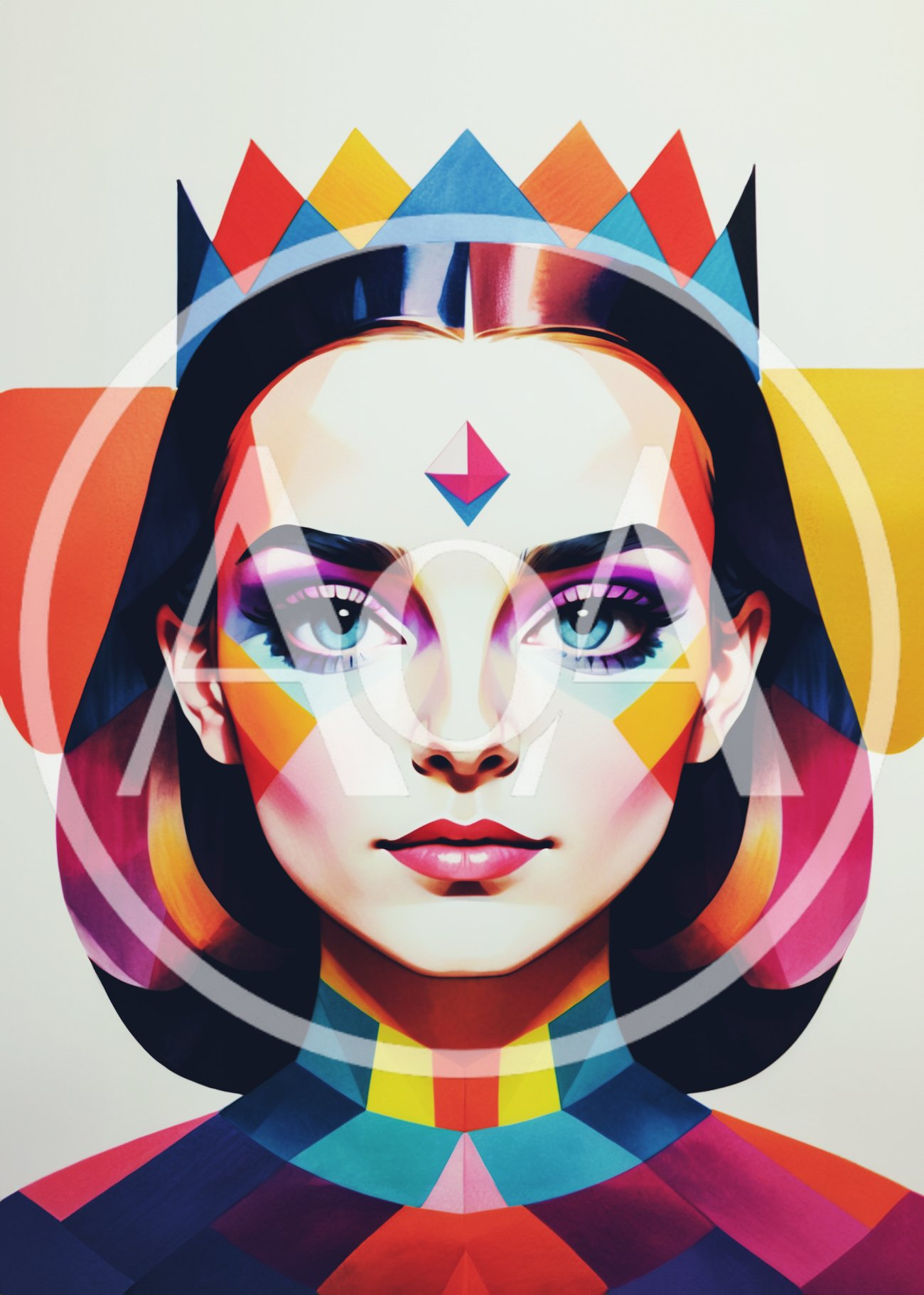 Stylized Geometric Portrait Of A Vibrant Queen