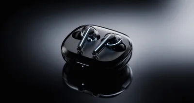 Futuristic Wireless Earbuds In Charging Case