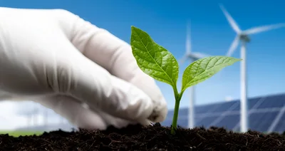 Scientist Planting A Green Sprout In Renewable Energy Field