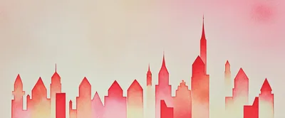 Watercolor City Skyline Silhouette In Soft Pink Tones