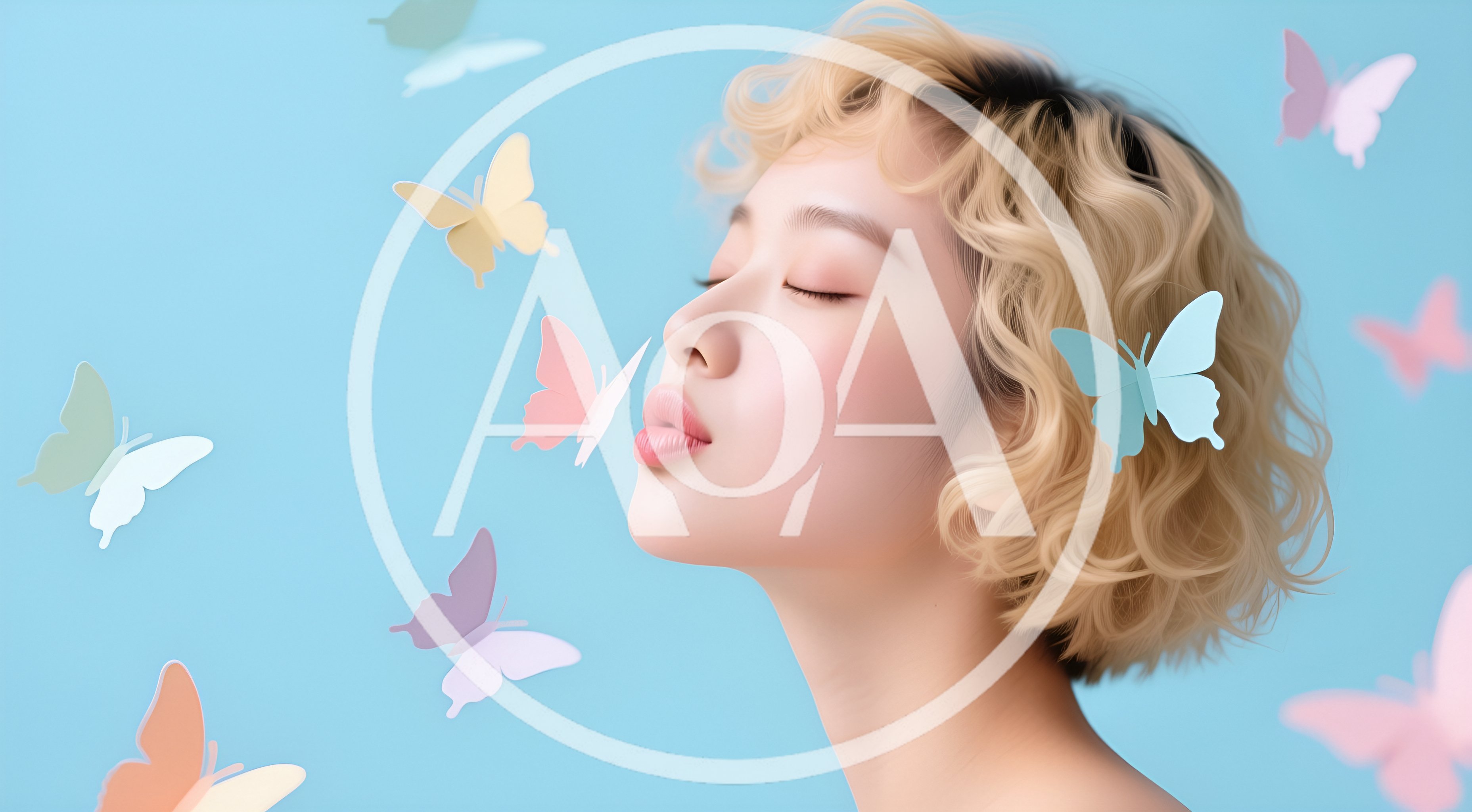 Young Woman With Curly Blonde Hair And Paper Butterflies