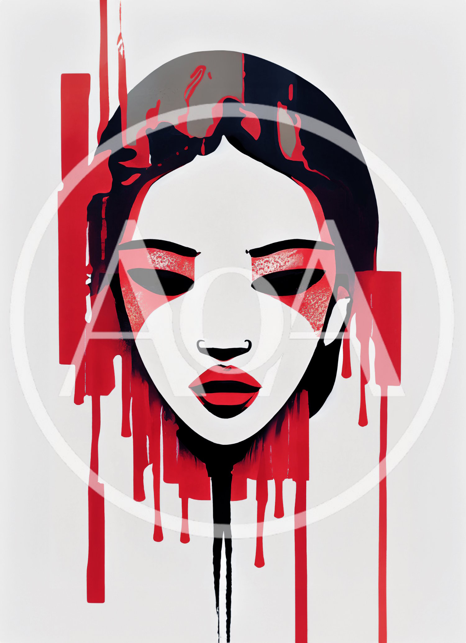 Stylized Portrait Of A Woman With Red Paint Drips