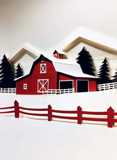 Layered Paper Cutout Winter Farm Scene