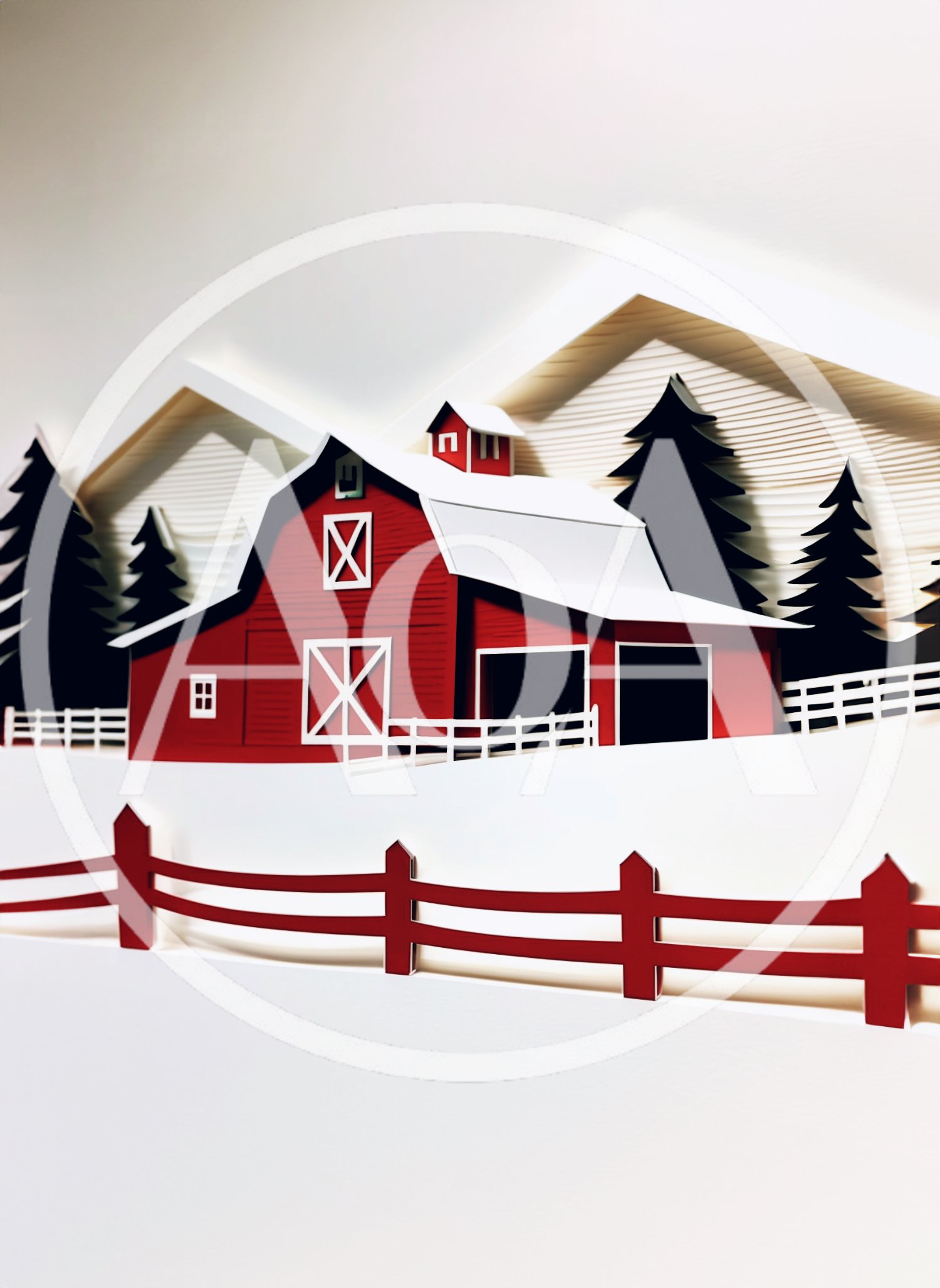 Layered Paper Cutout Winter Farm Scene