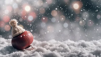 Red Onion Wearing A Knitted Winter Hat In Snow