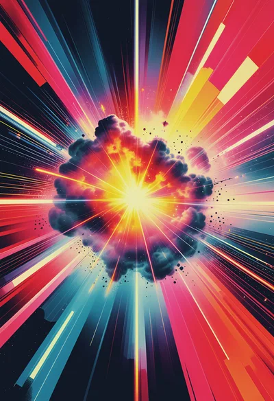 Abstract Colorful Explosion With Radiant Light Beams