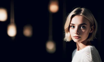 Portrait Of A Young Blonde Woman In Low Light