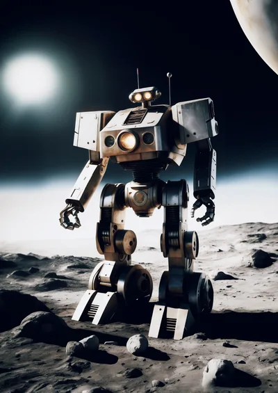 Futuristic Robot Standing On A Desolate Alien Planet