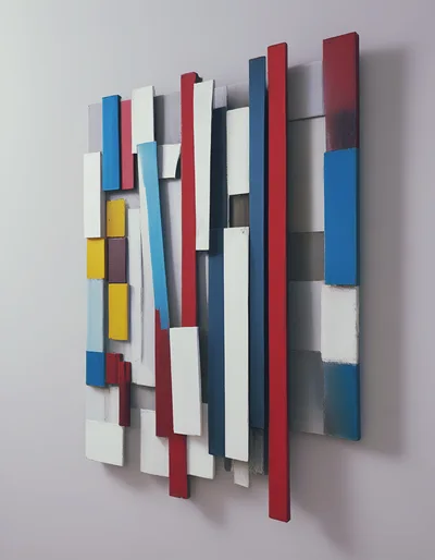 Abstract Geometric Wall Art Sculpture With Colorful Wooden Planks