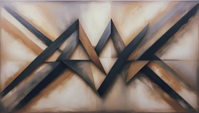 Abstract Geometric Painting With Intersecting Dark And Bronze Shapes
