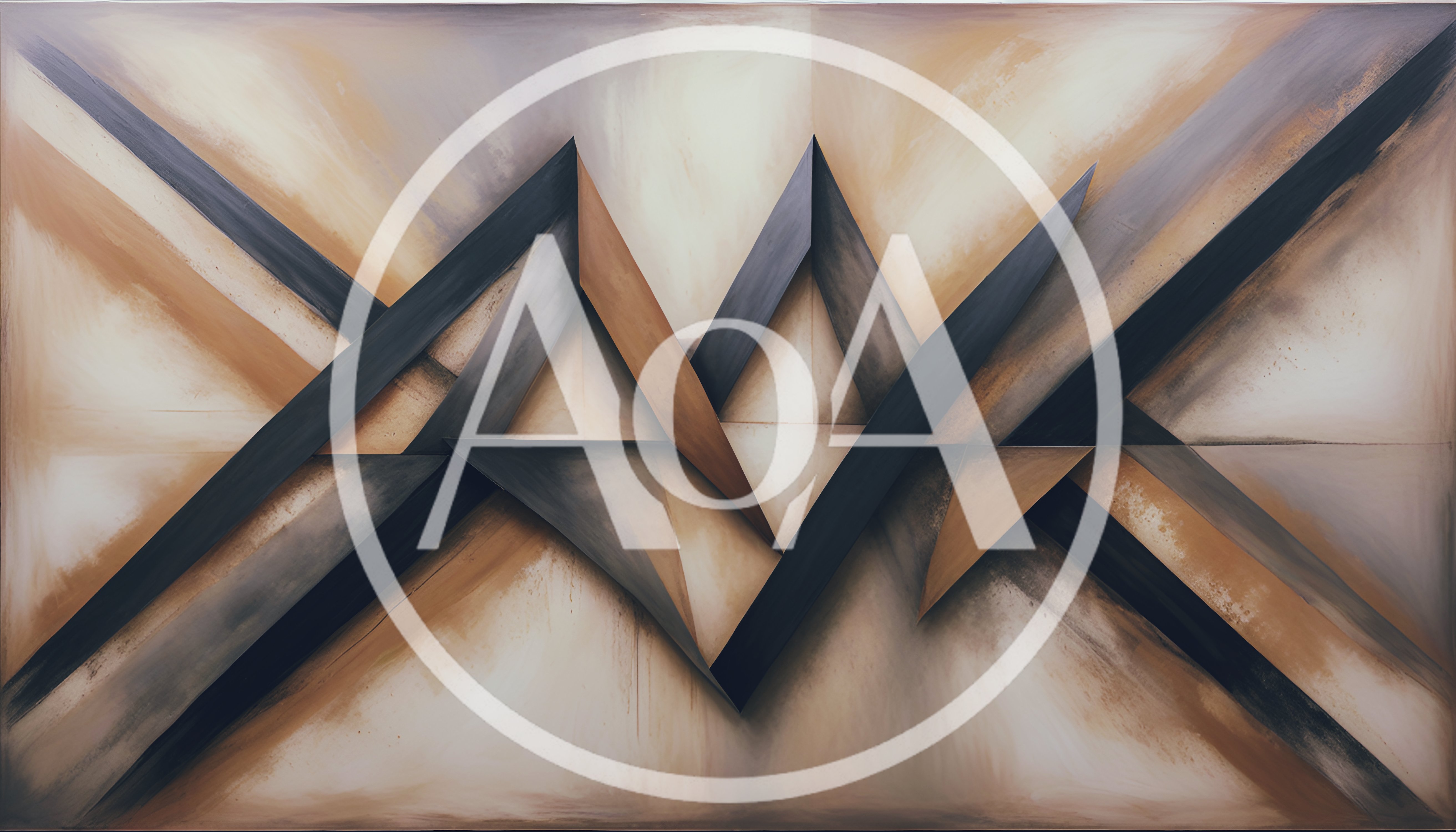 Abstract Geometric Painting With Intersecting Dark And Bronze Shapes