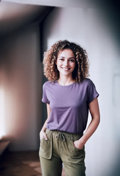 Portrait Of A Smiling Young Woman With Curly Hair