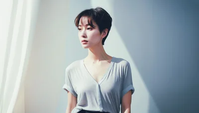 Young Asian Woman With Short Hair Looking Away