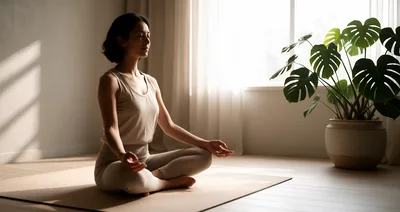 Woman Practicing Meditation In A Bright Minimalist Room