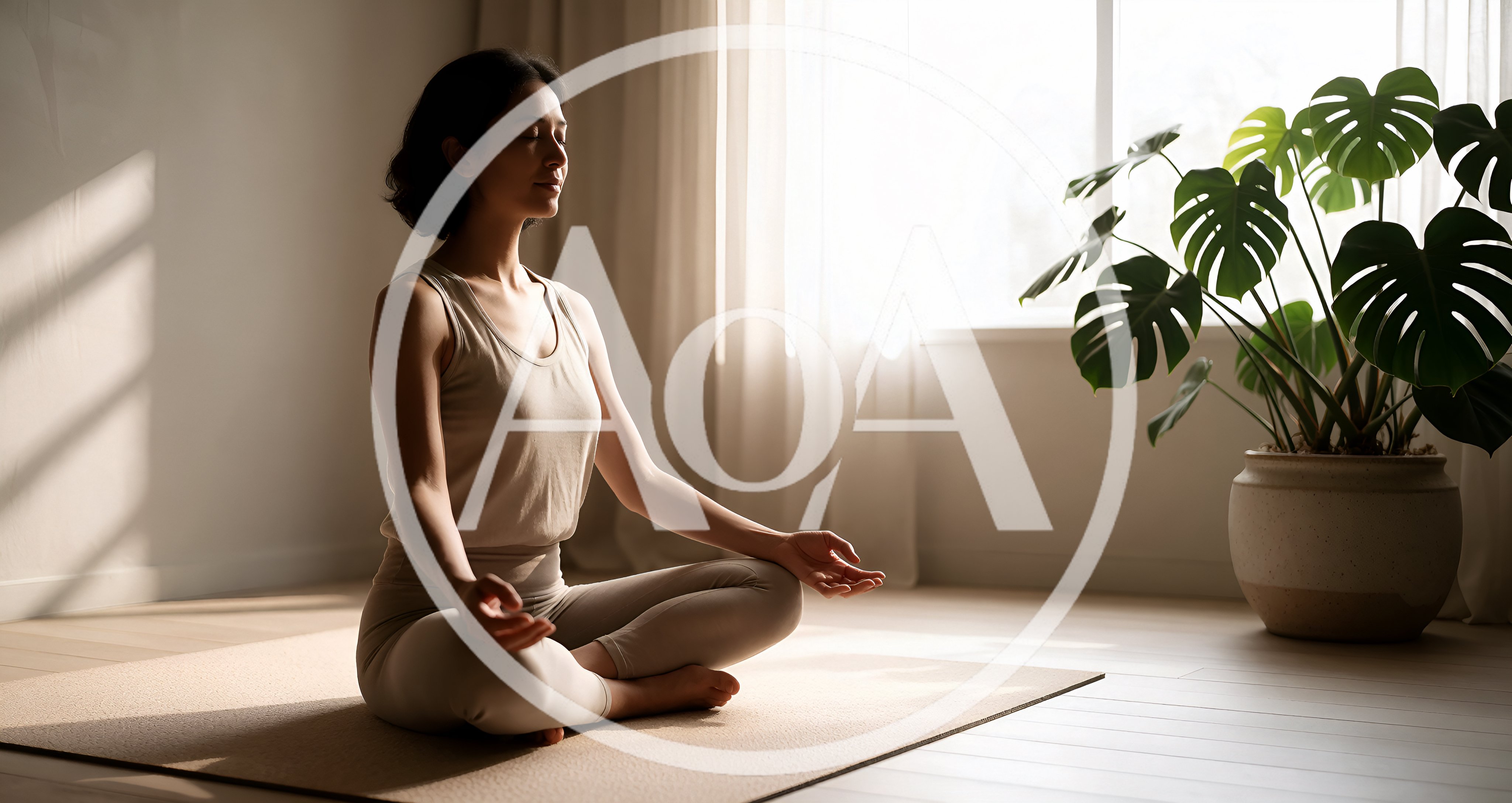 Woman Practicing Meditation In A Bright Minimalist Room