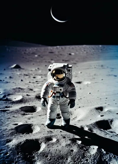Astronaut Standing Alone On The Lunar Surface