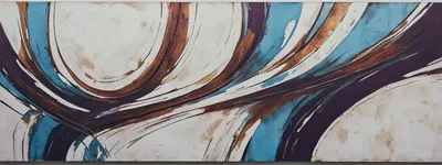 Abstract Painting With Swirling Blue And Bronze Curves