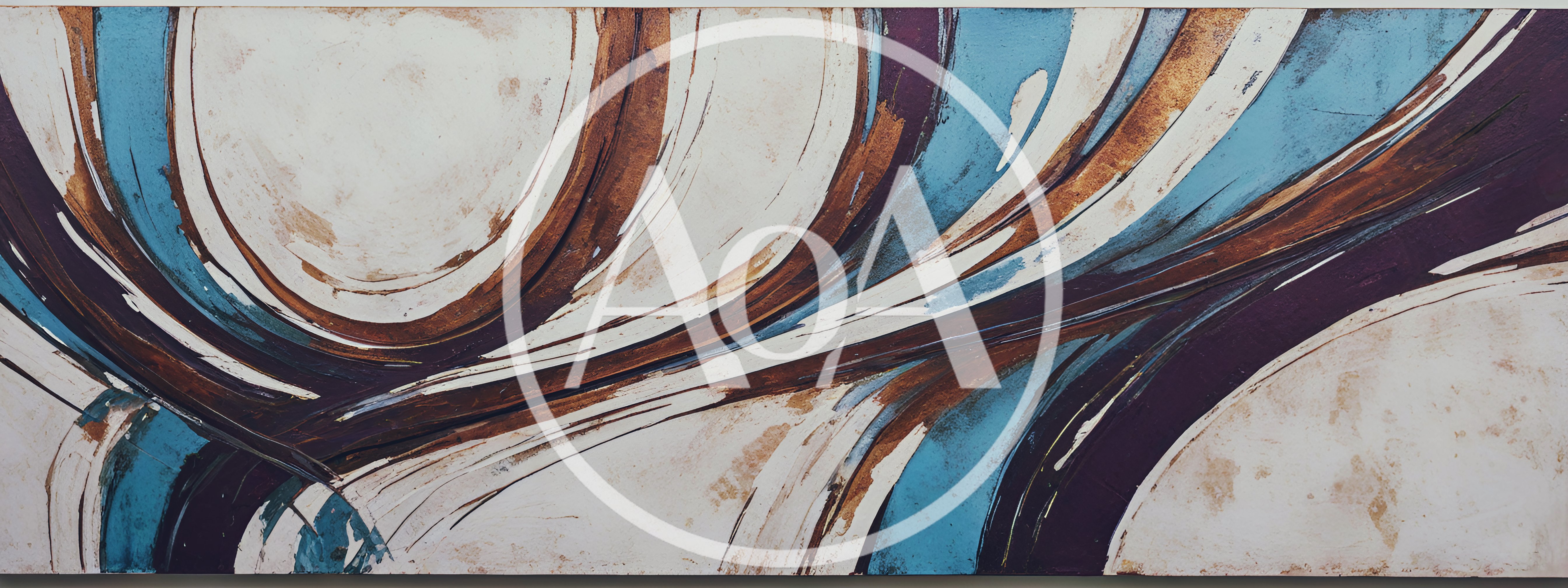 Abstract Painting With Swirling Blue And Bronze Curves
