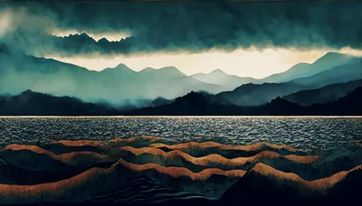 Dramatic Mountain Landscape Overlooking A Dark Lake