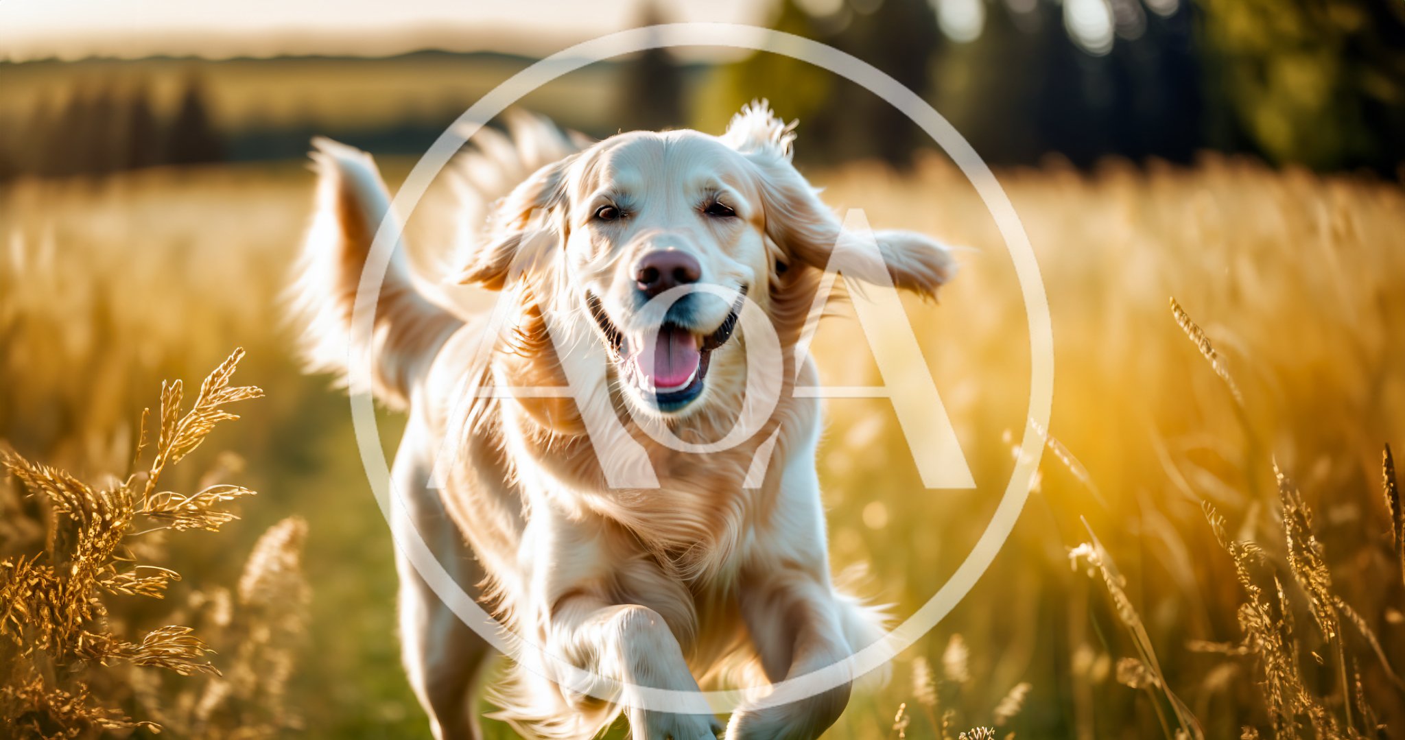 Golden Retriever Running Through A Sunny Field