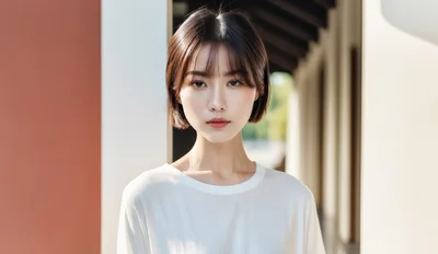 Portrait Of A Young Asian Woman With Short Hair