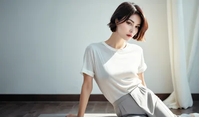 Young Woman With Short Hair Sitting In Sunlight