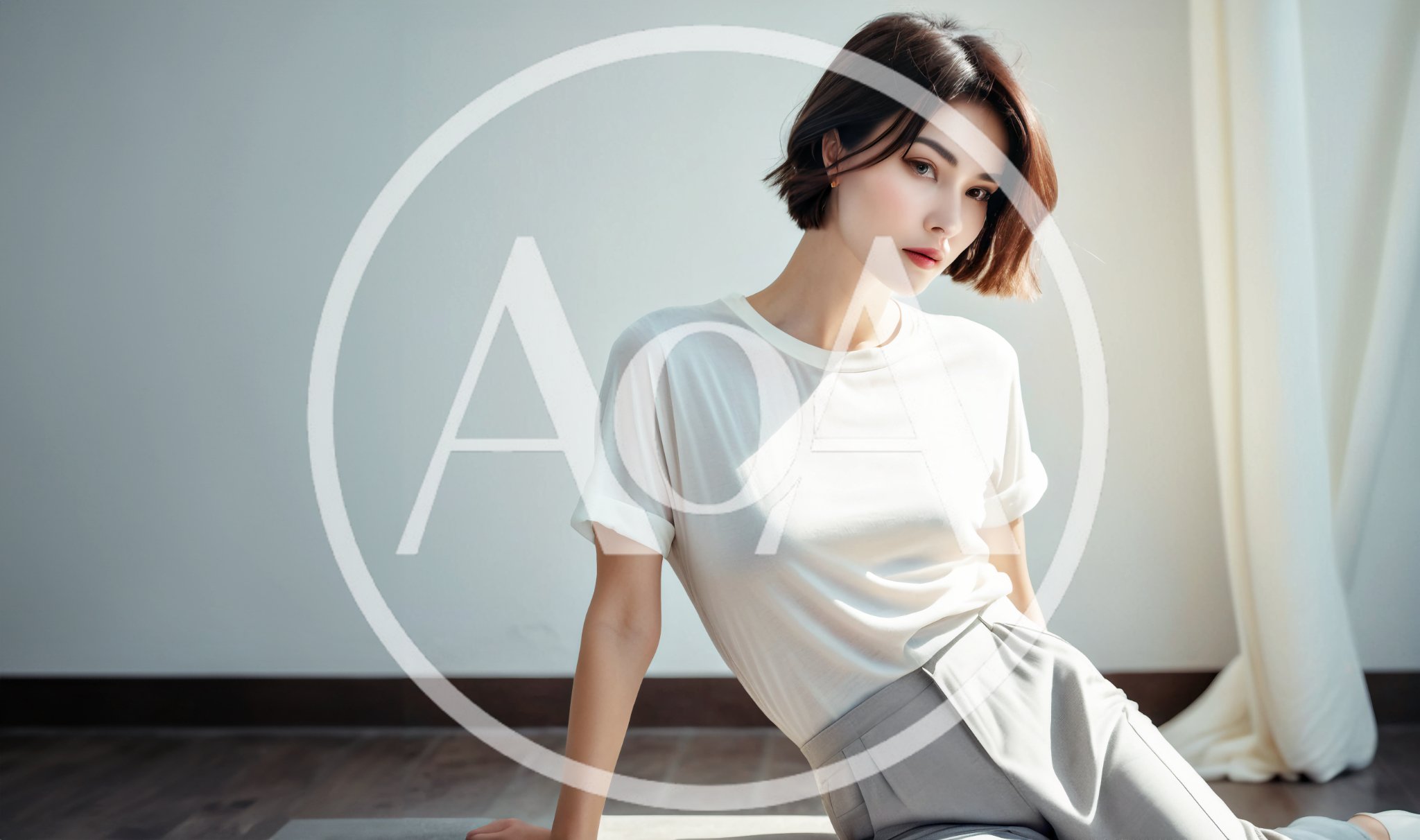Young Woman With Short Hair Sitting In Sunlight