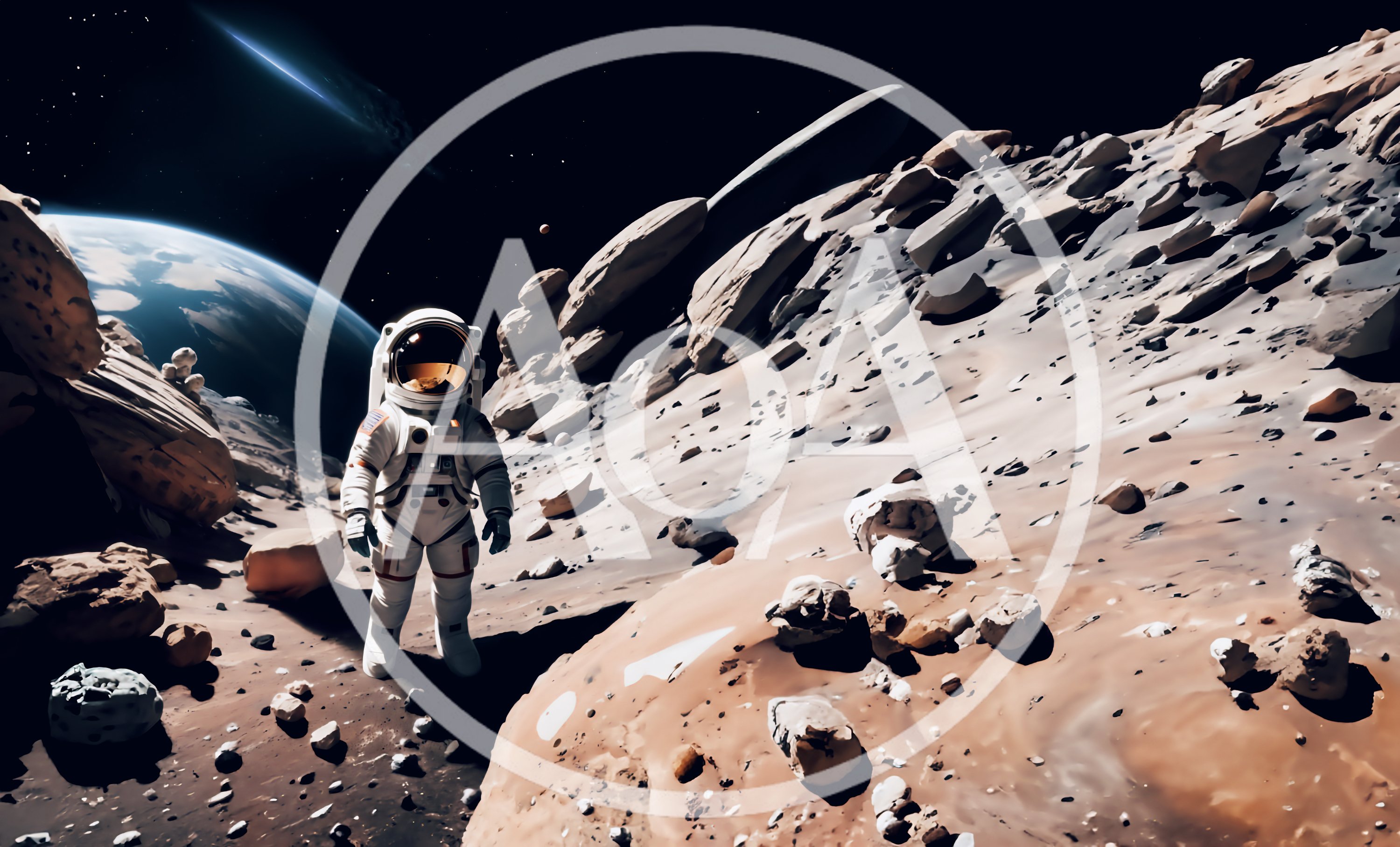 Astronaut Standing On A Rocky Alien Planet Surface