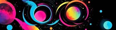 Abstract Cosmic Planets With Vibrant Neon Swirls