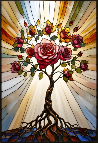 Stained Glass Tree With Blooming Roses