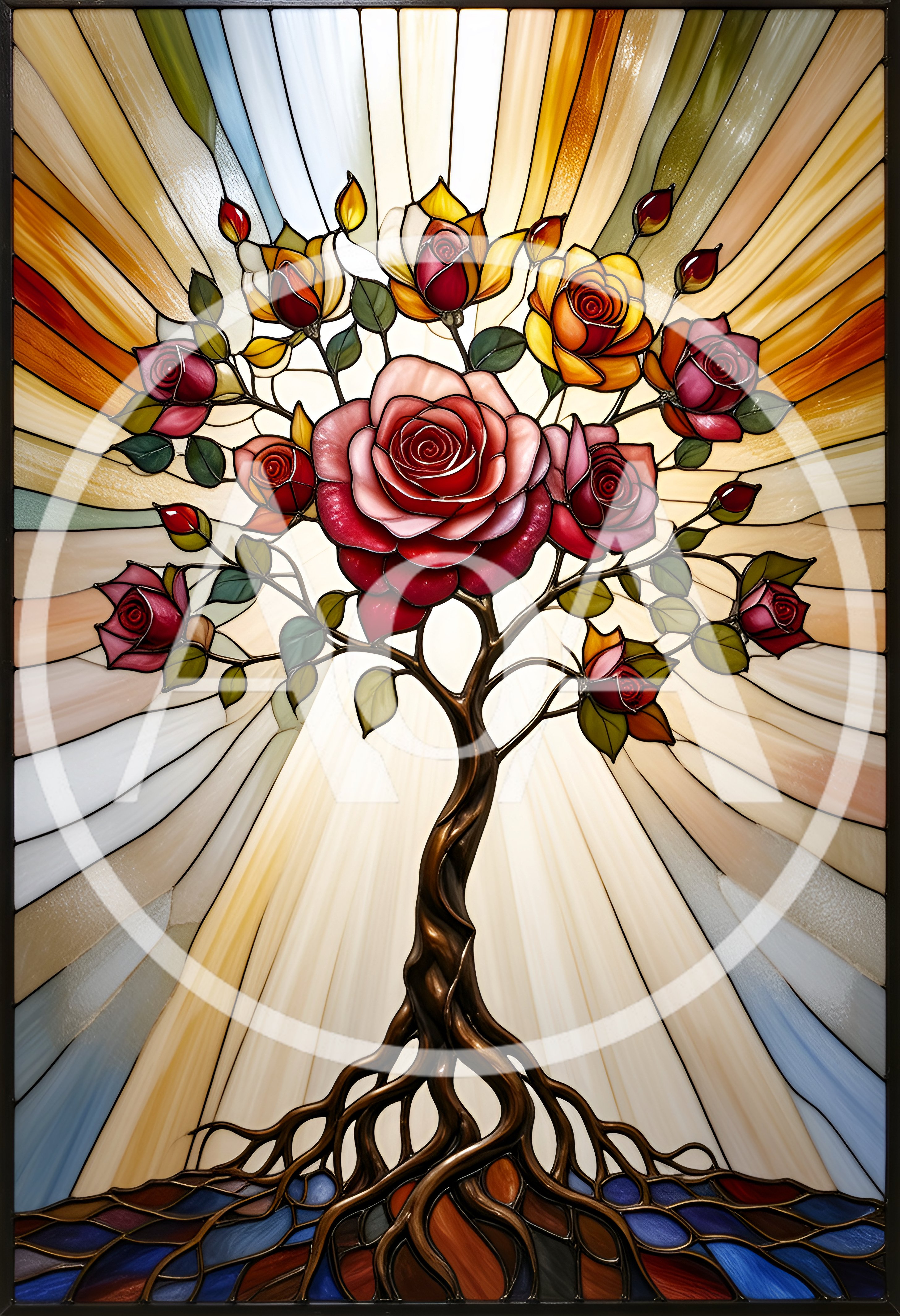 Stained Glass Tree With Blooming Roses