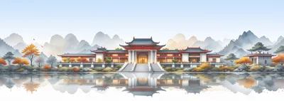 Traditional Chinese Palace Architecture With Mountain Landscape