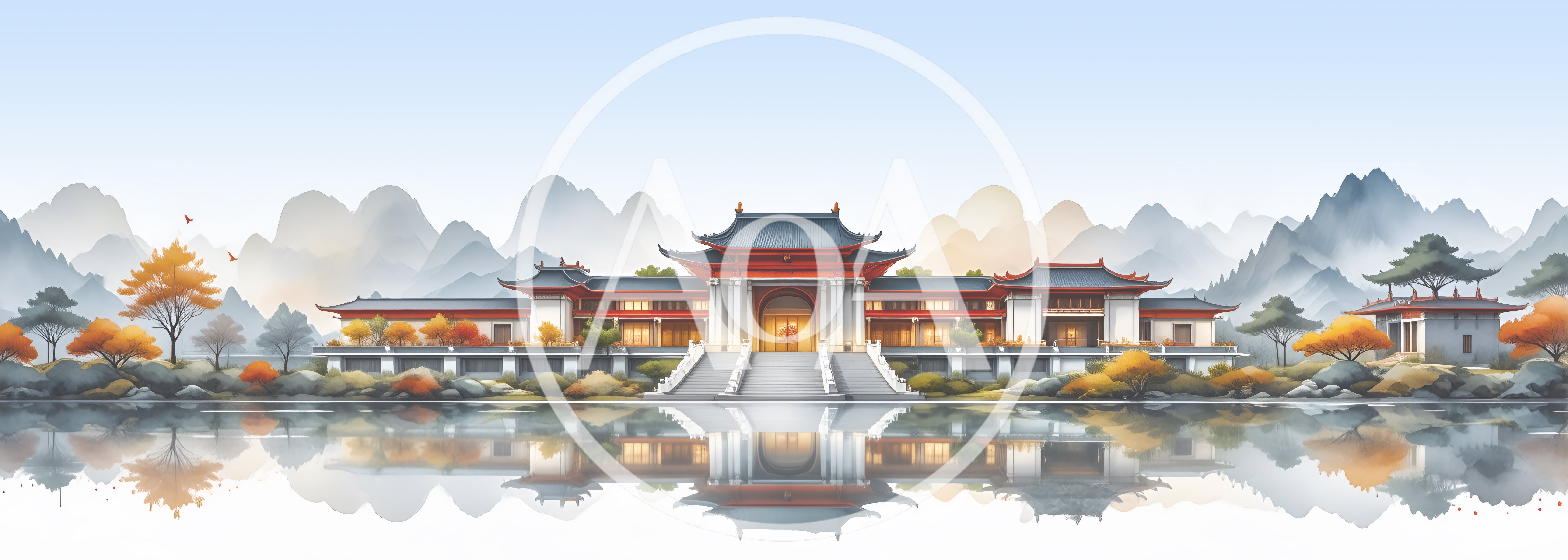 Traditional Chinese Palace Architecture With Mountain Landscape