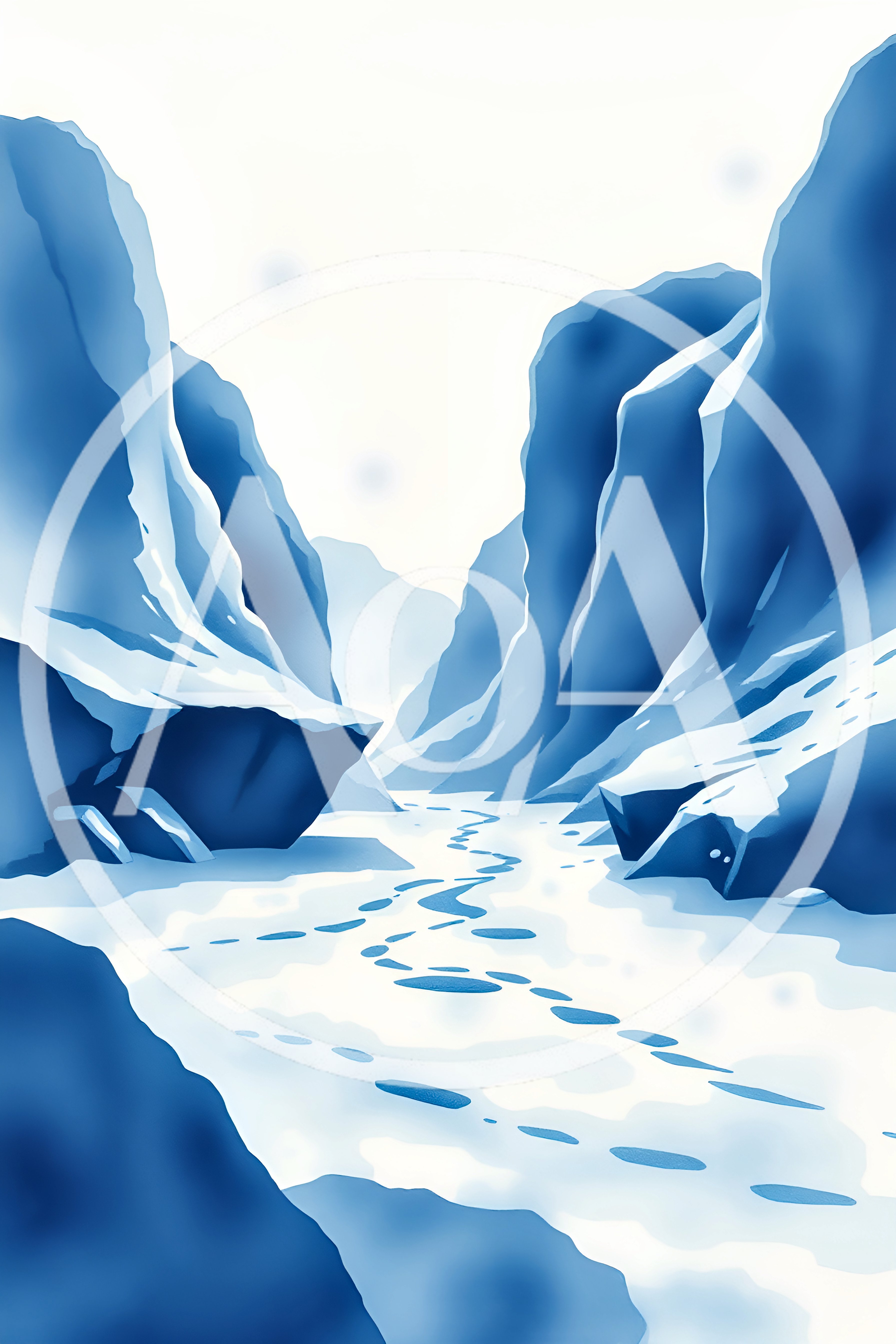 Digital Illustration Of Snowy Mountain Pass With Footprints